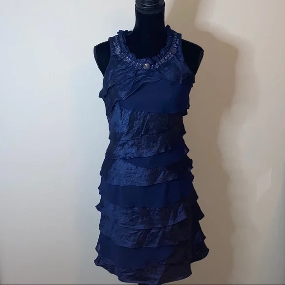 S.L. Fashions | Dresses | Sl Fashions Blue Ruffle Flounce Sleeveless Dress  | Poshmark